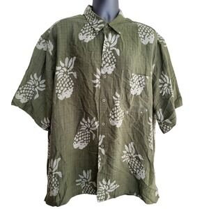 Back East Tropical Shirt Mens XXL Green Pineapple Print Cotton Casual Vacation‎